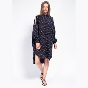 Henrik Vibskov bumble shirt dress in Black with woven polka dot pattern